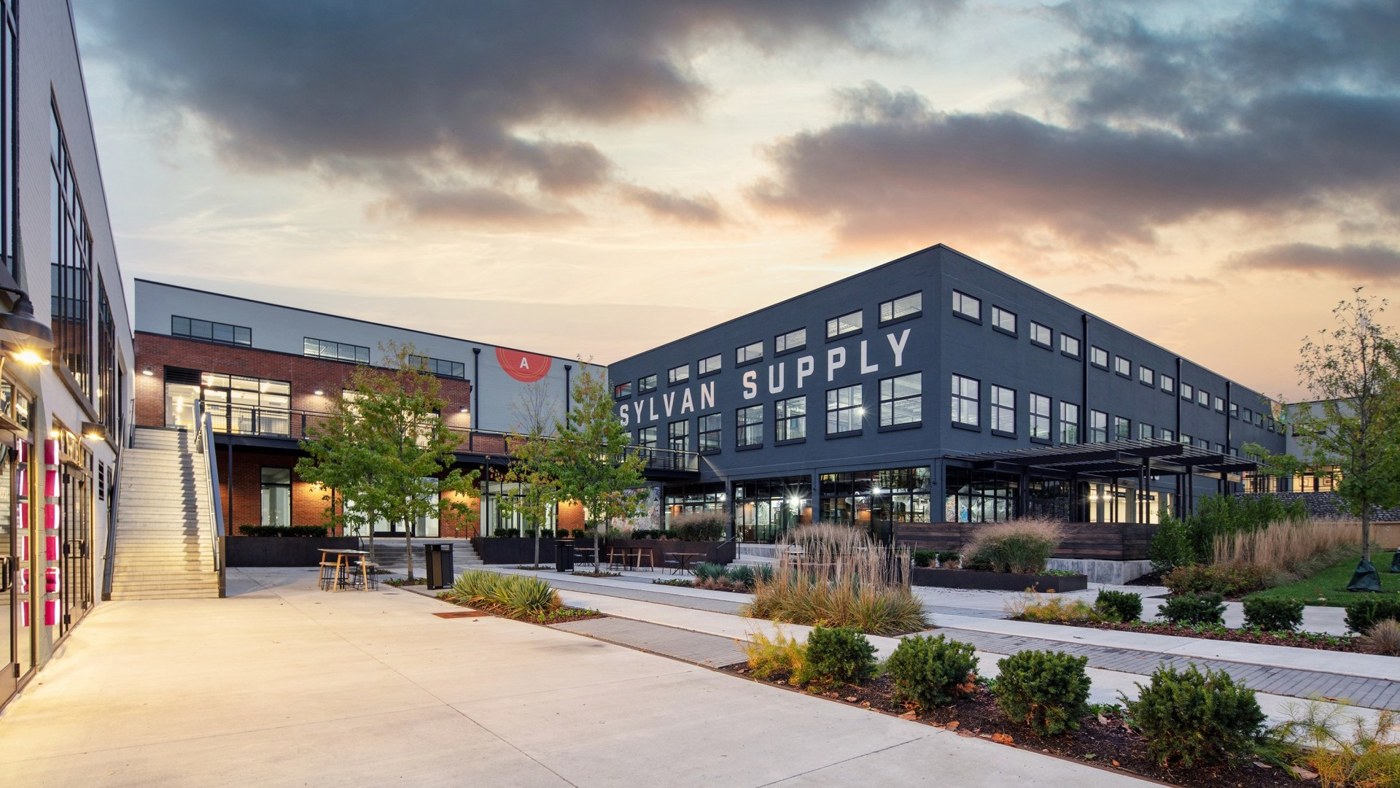 Sylvan Supply's restored industrial buildings and courtyard